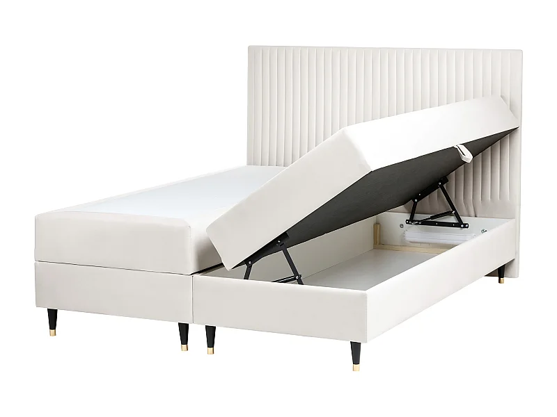Lit boxspring avec rangement Velours DAME 160 x 200 cm Blanc cassé