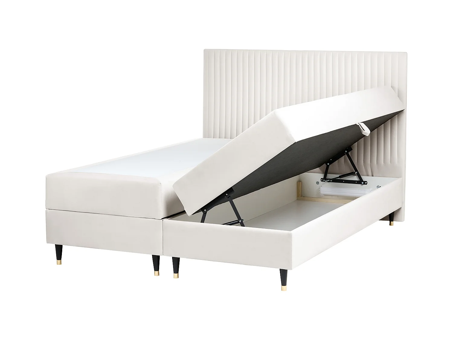 Lit boxspring avec rangement Velours DAME 160 x 200 cm Blanc cassé