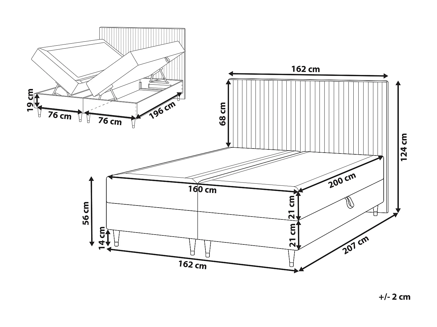 Lit boxspring avec rangement Velours DAME 160 x 200 cm Blanc cassé