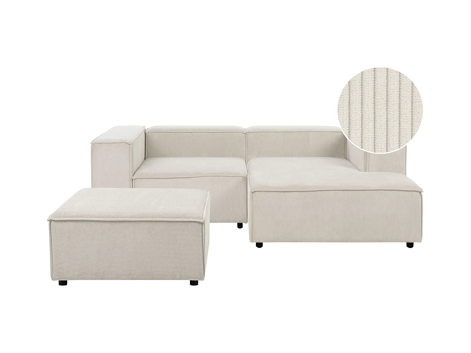 Canapé d'angle modulable 3 places ARDAL Velours côtelé Blanc cassé Côté droite