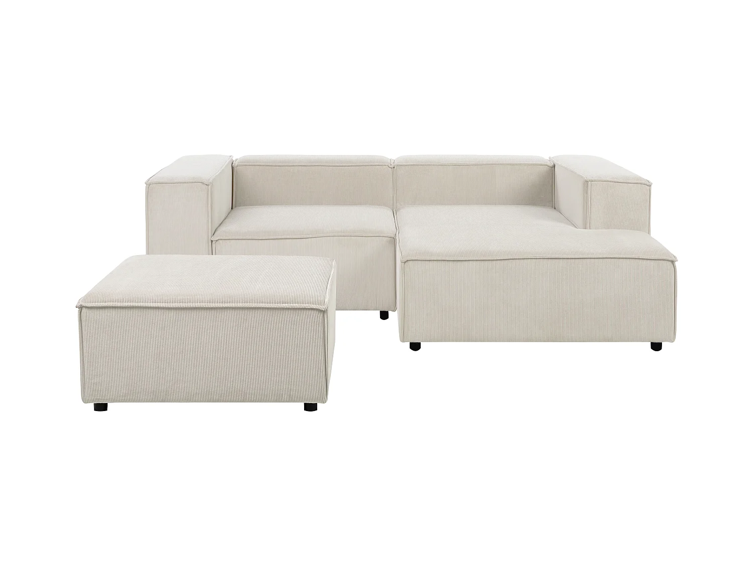 Canapé d'angle modulable 3 places ARDAL Velours côtelé Blanc cassé Côté droite