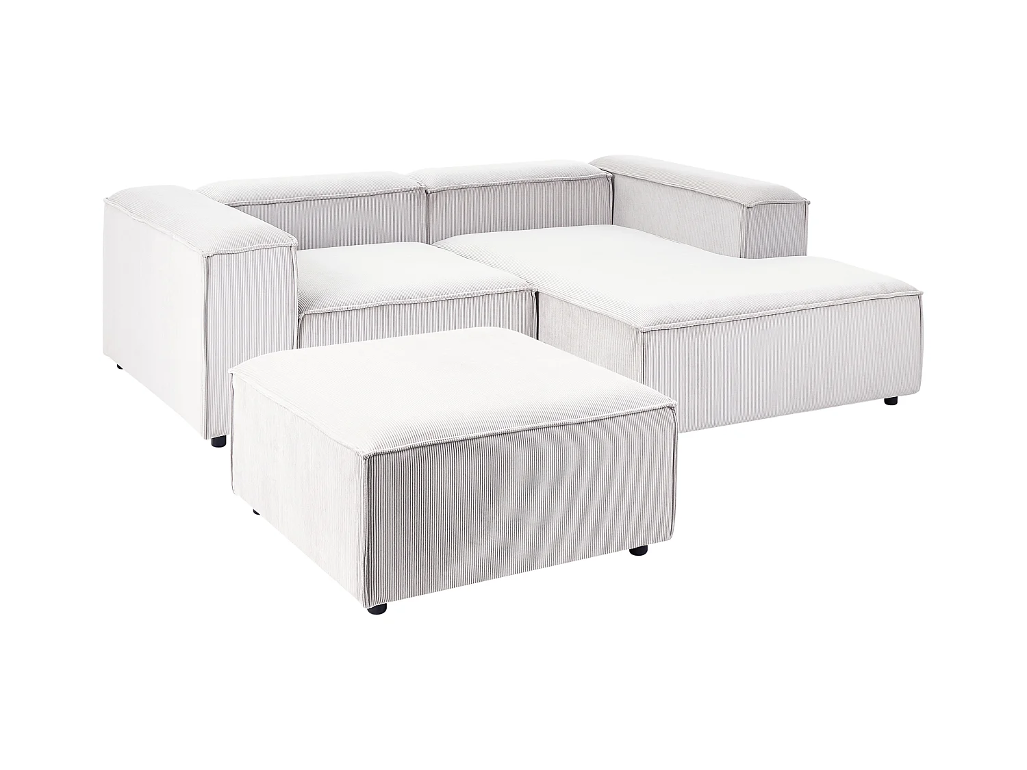 Canapé d'angle modulable 3 places ARDAL Velours côtelé Blanc cassé Côté droite