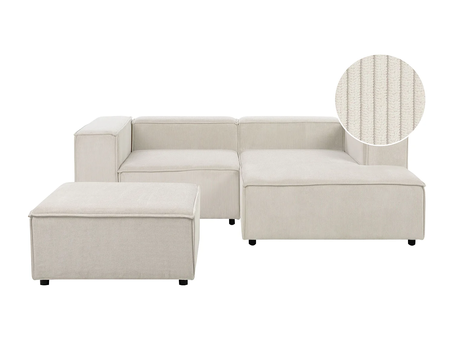 Canapé d'angle modulable 3 places ARDAL Velours côtelé Blanc cassé Côté droite