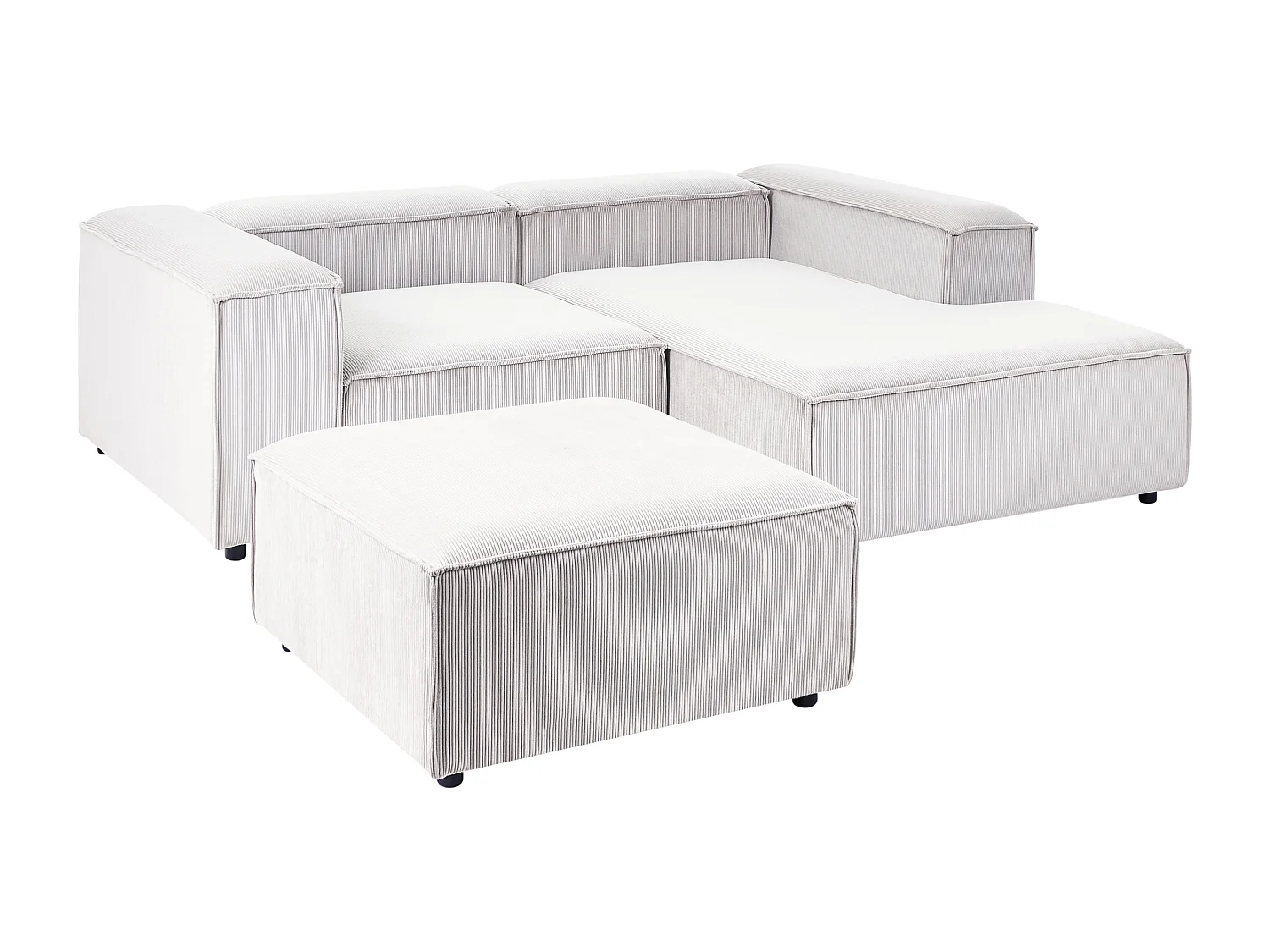 Canapé d'angle modulable 3 places ARDAL Velours côtelé Blanc cassé Côté droite