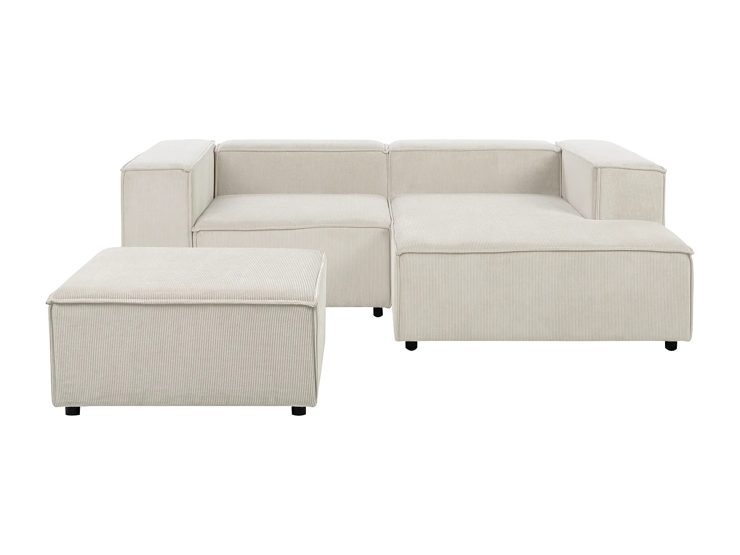 Canapé d'angle modulable 3 places ARDAL Velours côtelé Blanc cassé avec ottoman Côté gauche