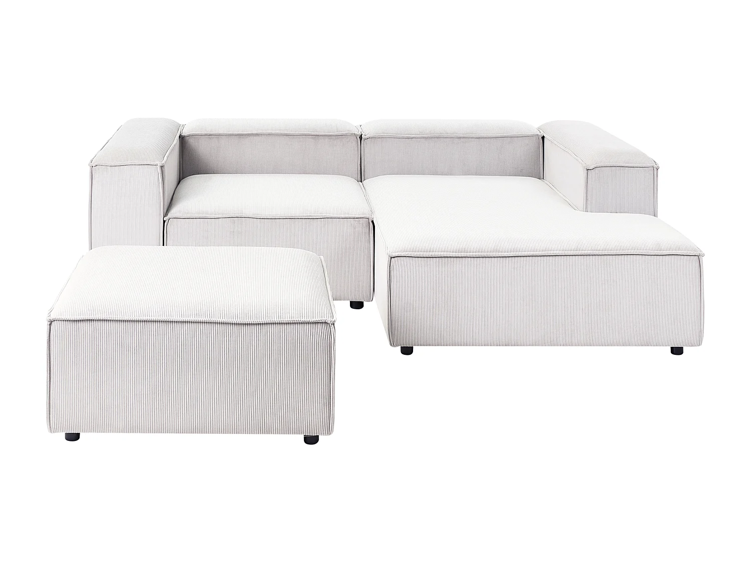 Canapé d'angle modulable 3 places ARDAL Velours côtelé Blanc cassé avec ottoman Côté gauche