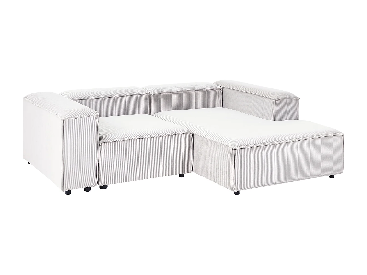 Canapé d'angle modulable 3 places ARDAL Velours côtelé Blanc cassé avec ottoman Côté gauche