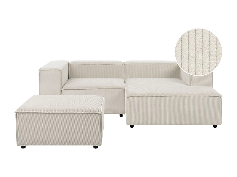 Canapé d'angle modulable 3 places ARDAL Velours côtelé Blanc cassé Côté droite