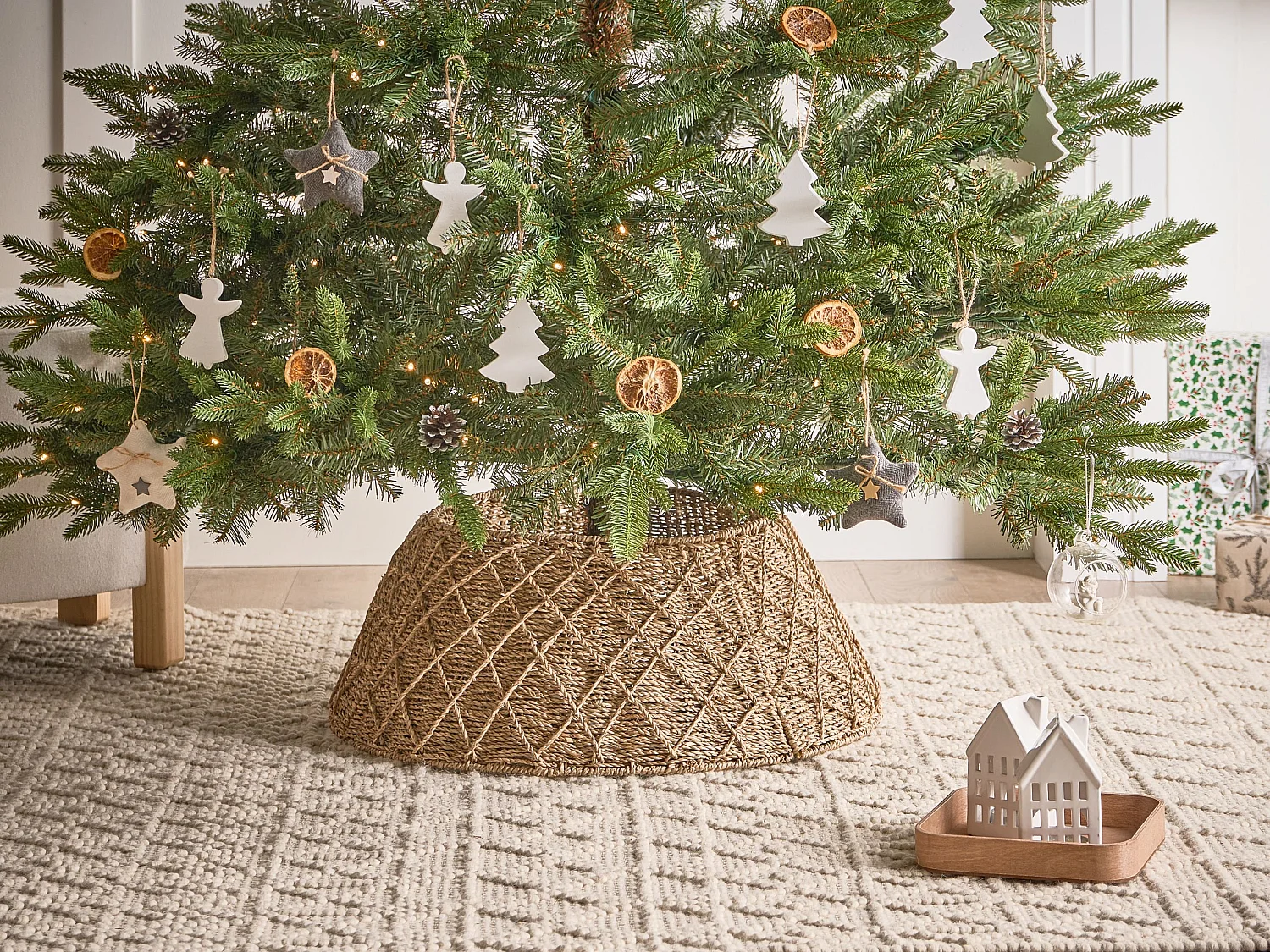 Jupe de sapin de Noël BOUGIE Herbier marin Naturel 53 cm