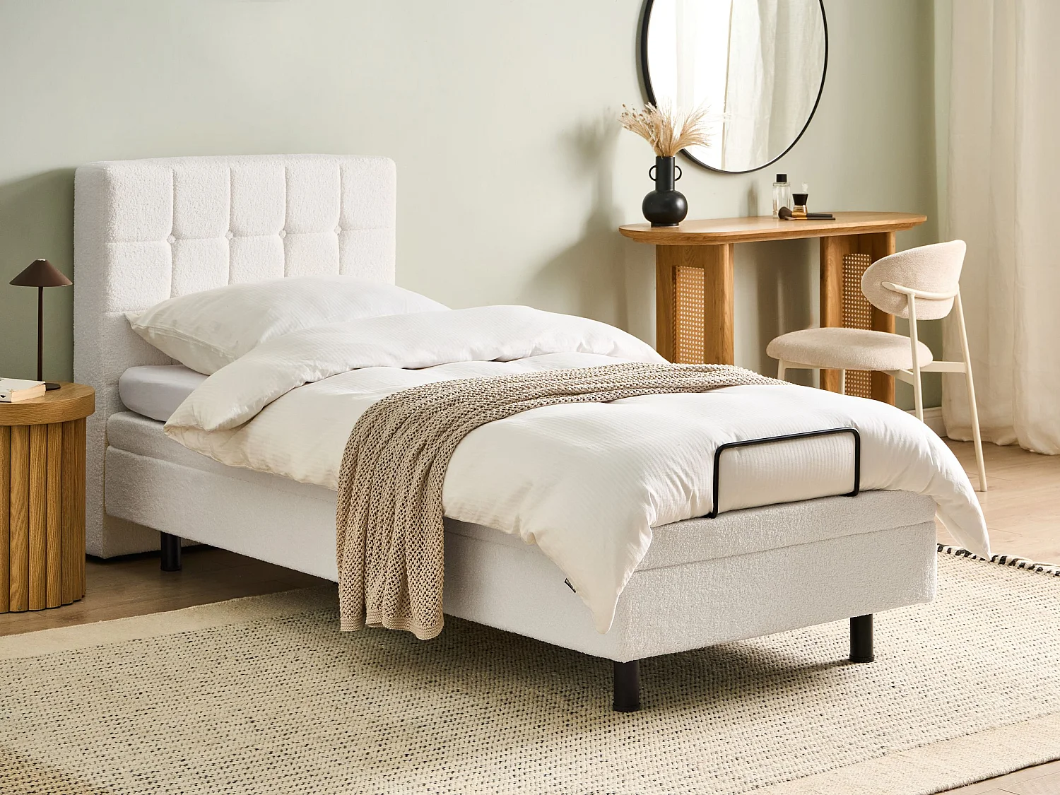 Lit réglable Bouclé DUKE 90 x 200 cm Blanc cassé