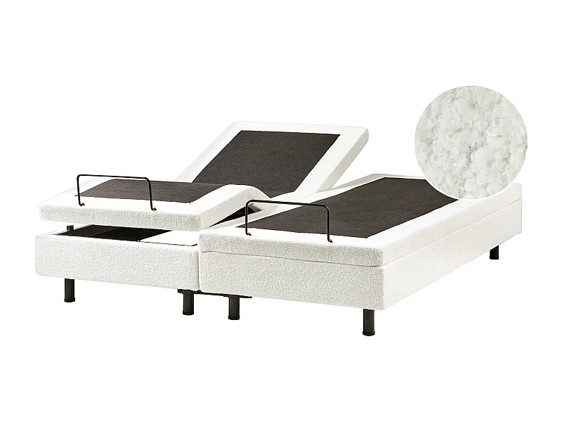 Lit réglable sans tête de lit Bouclé DUKE 160 x 200 cm Blanc cassé