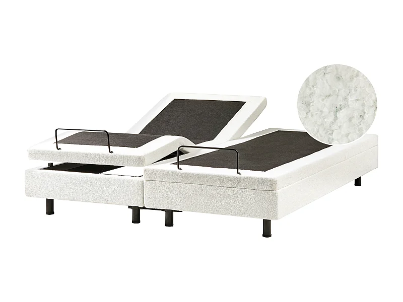 Lit réglable sans tête de lit Bouclé DUKE 180 x 200 cm Blanc cassé