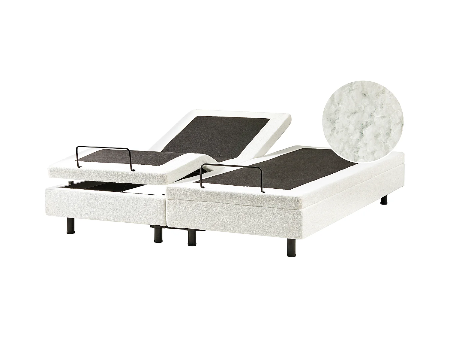 Lit réglable sans tête de lit Bouclé DUKE 180 x 200 cm Blanc cassé