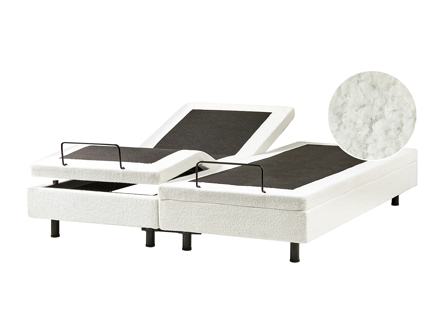 Lit réglable sans tête de lit Bouclé DUKE 180 x 200 cm Blanc cassé