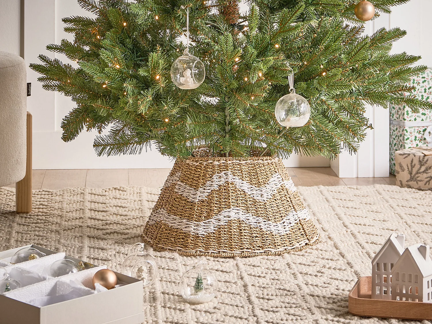 Jupe de sapin de Noël HIVER Herbier marin Blanc 43 cm