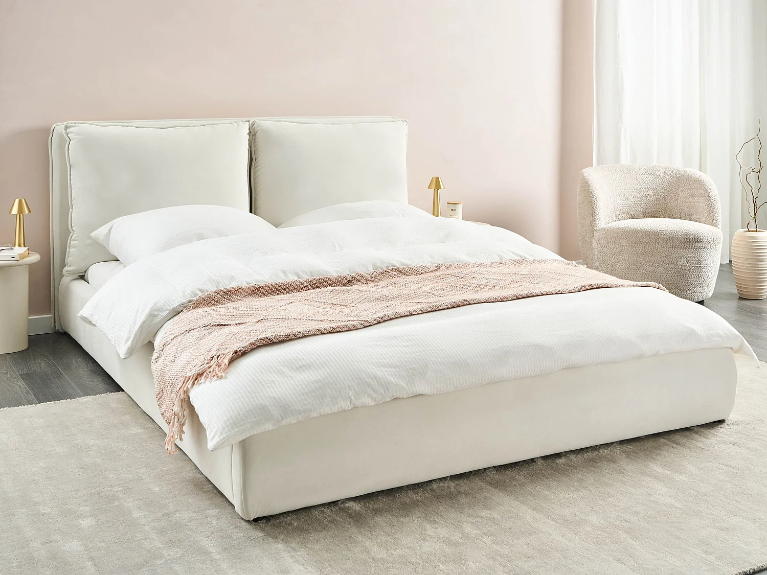 Lit avec sommier Velours BAJONNA 160 x 200 cm Blanc cassé