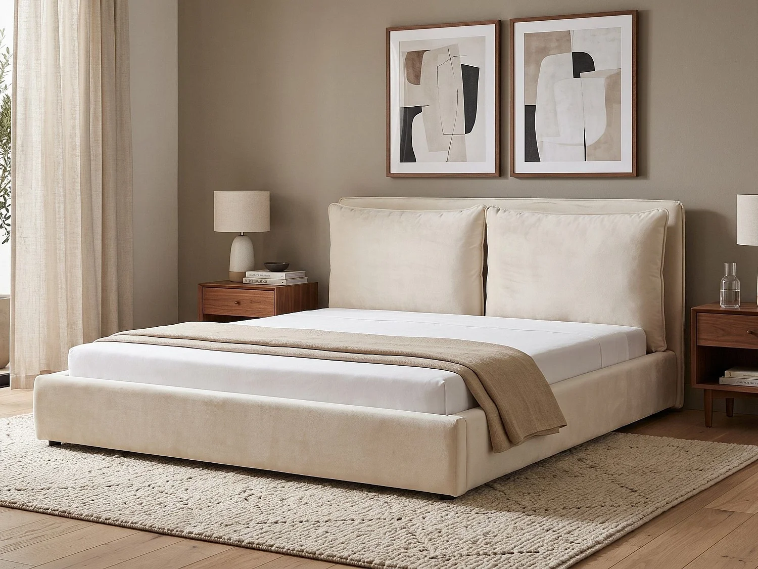 Seng Velour BAJONNA 160 x 200 cm Cremehvid