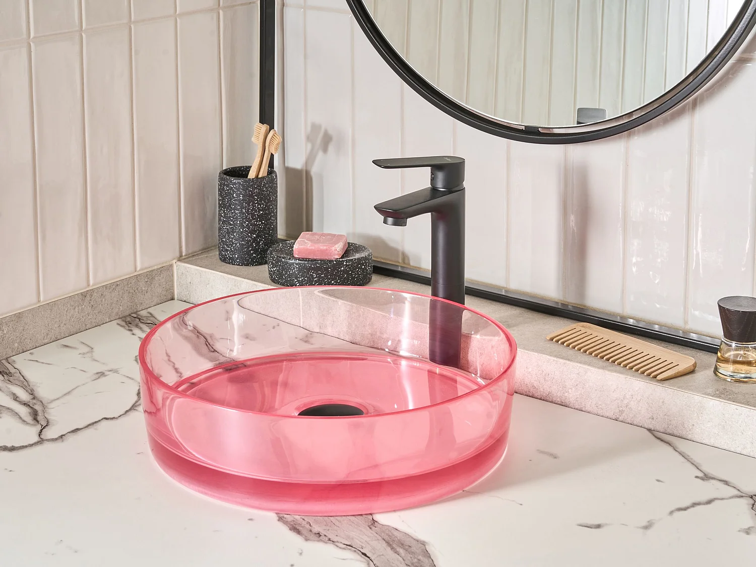 Vasque à poser TOLOSA ⌀ 36 cm Surface solide Rose