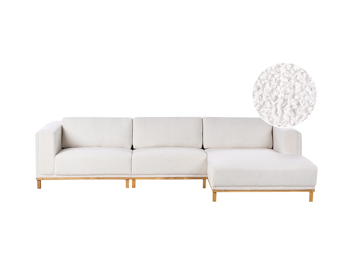 Canapé d'Angle à droite 5 Places Moderne en Bouclé avec Accoudoirs Pieds en Bois Blanc Cassé Veng