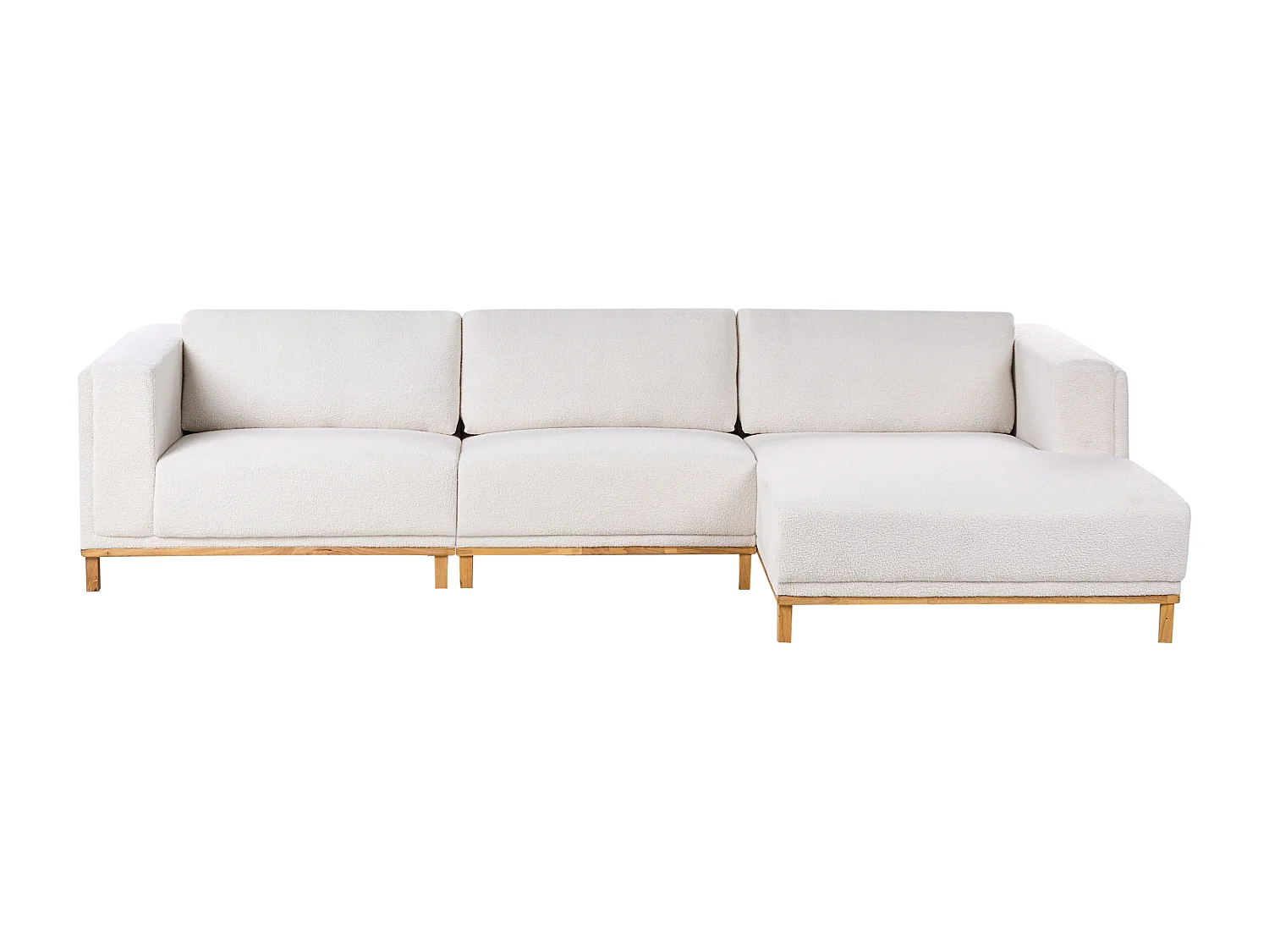 Canapé d'Angle à droite 5 Places Moderne en Bouclé avec Accoudoirs Pieds en Bois Blanc Cassé Veng