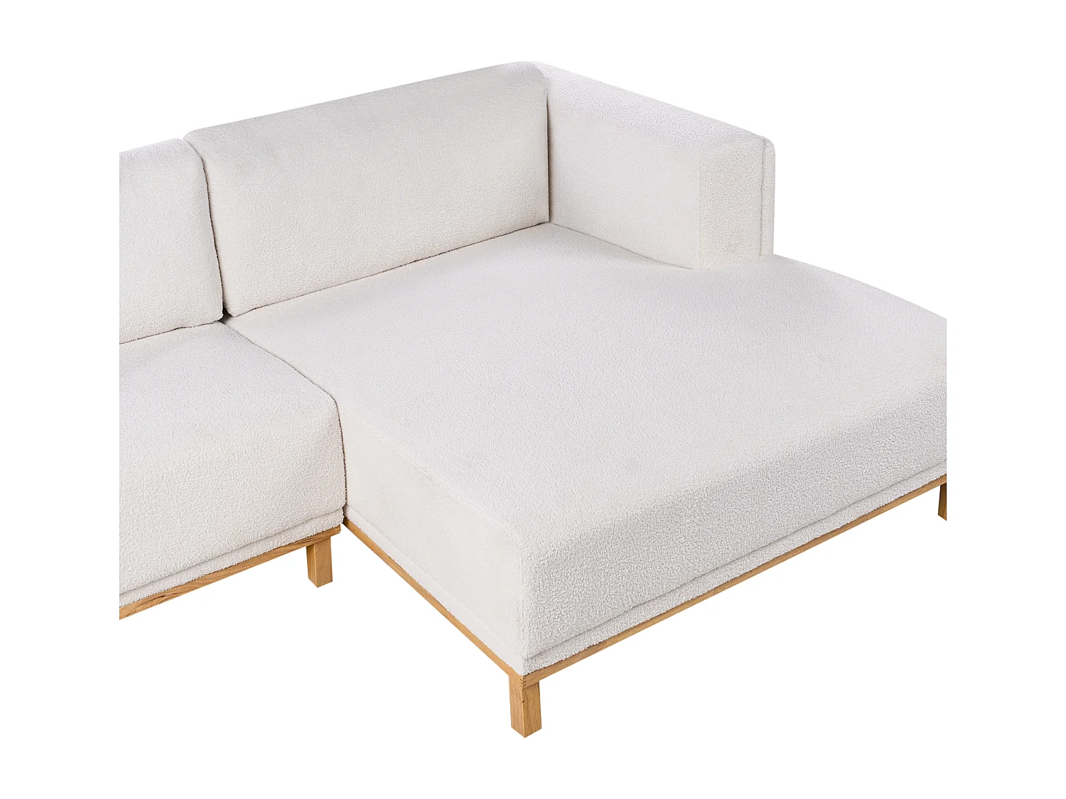 Canapé d'Angle à droite 5 Places Moderne en Bouclé avec Accoudoirs Pieds en Bois Blanc Cassé Veng