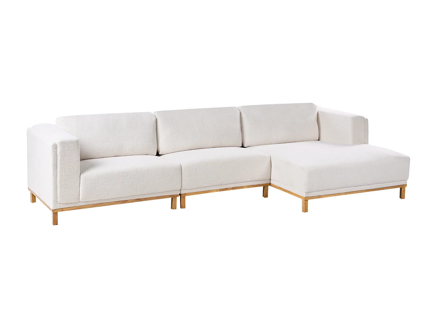 Canapé d'Angle à Gauche 5 Places Moderne en Bouclé avec Accoudoirs Pieds en Bois Blanc Cassé Veng