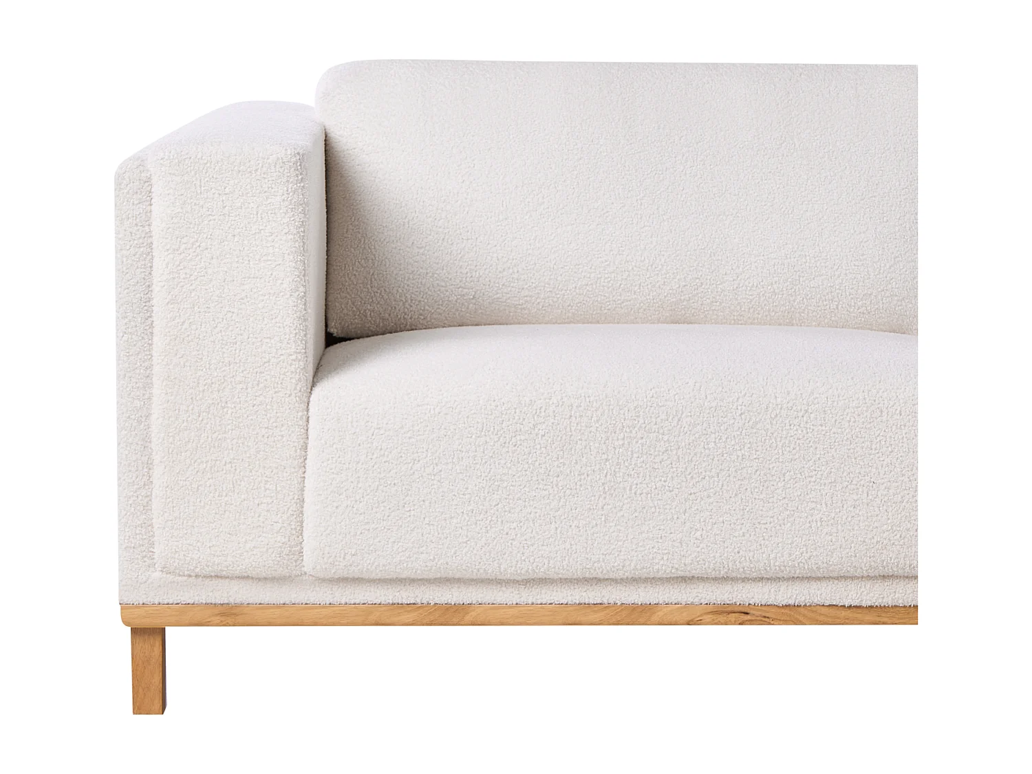 Canapé d'Angle à Gauche 5 Places Moderne en Bouclé avec Accoudoirs Pieds en Bois Blanc Cassé Veng