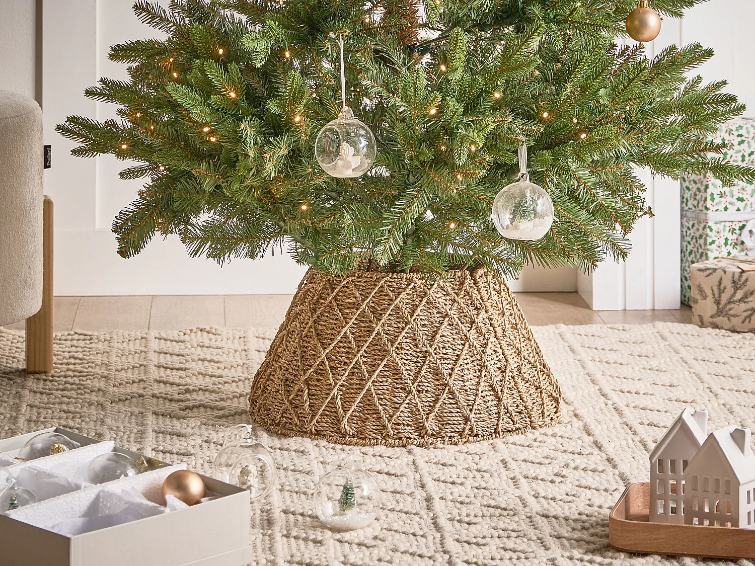 Jupe de sapin de Noël BOUGIE Herbier marin Naturel 43 cm