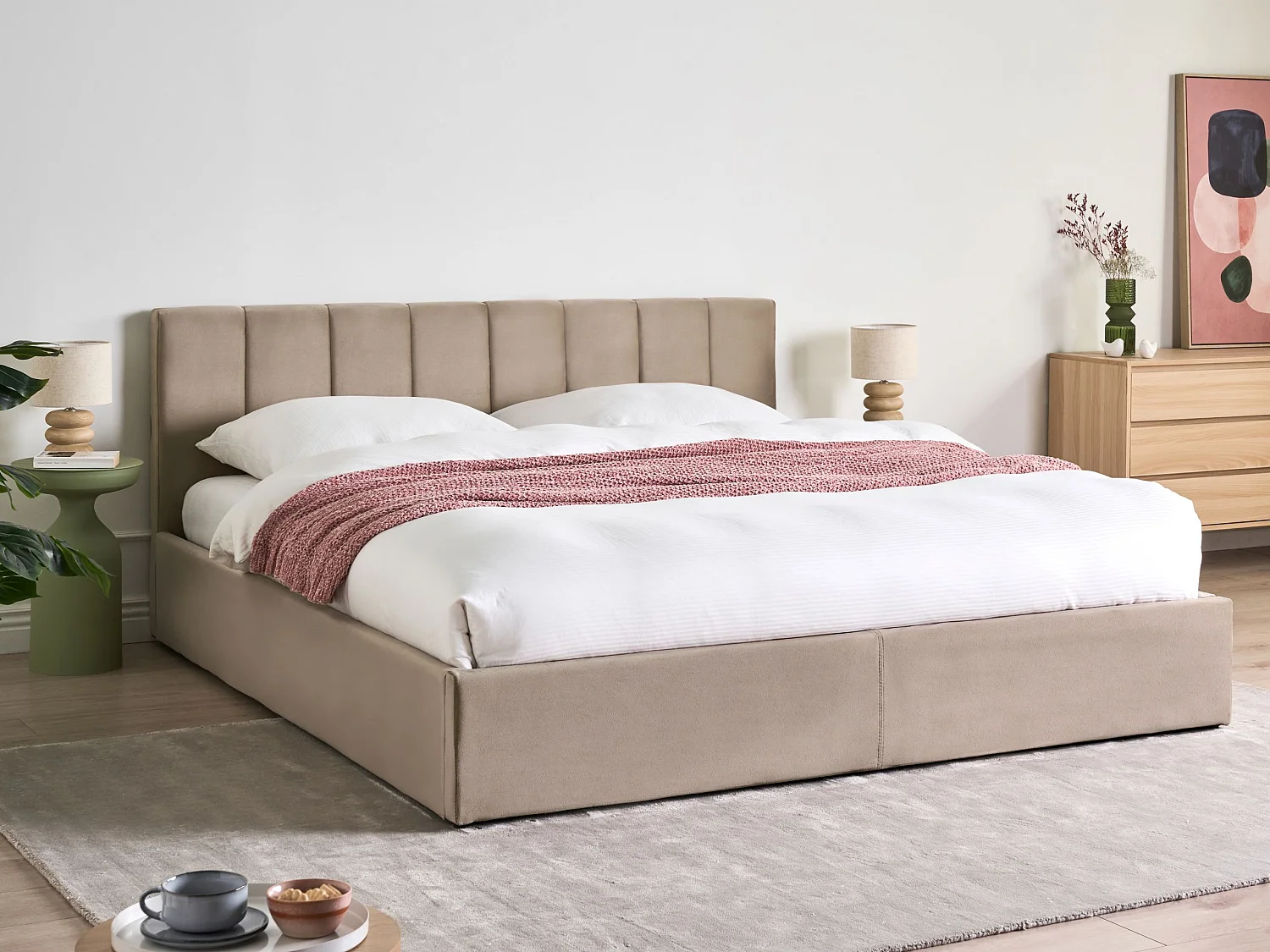 Lit ottoman Velours DREUX 180 x 200 cm Taupe