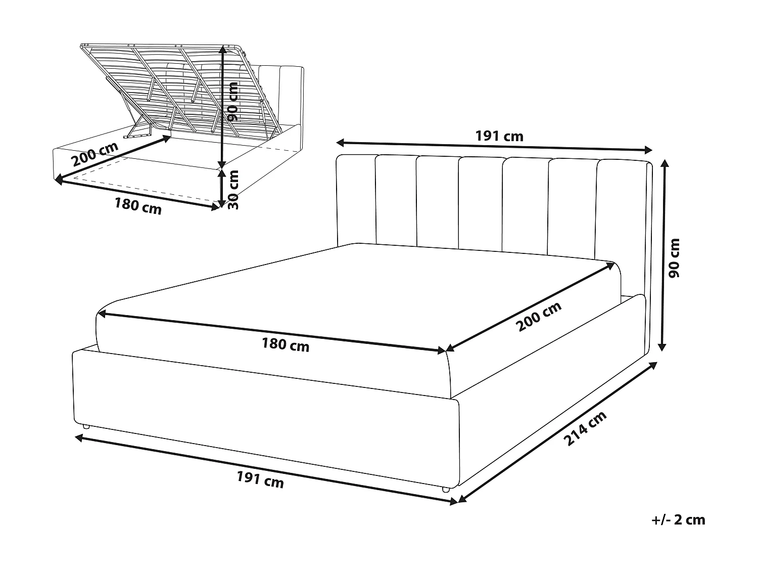 Lit ottoman Velours DREUX 180 x 200 cm Taupe