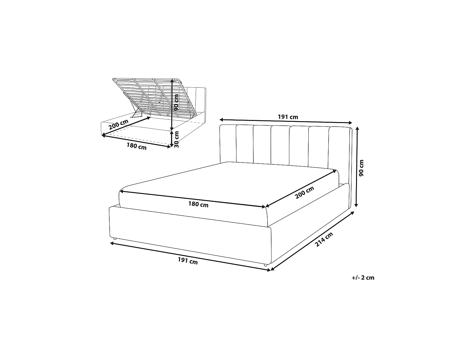Lit ottoman DREUX Velours Taupe 180 x 200 cm