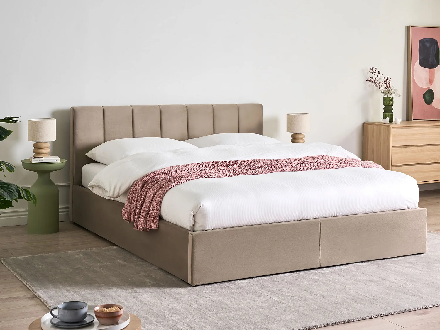 Lit ottoman DREUX Velours Taupe 160 x 200 cm