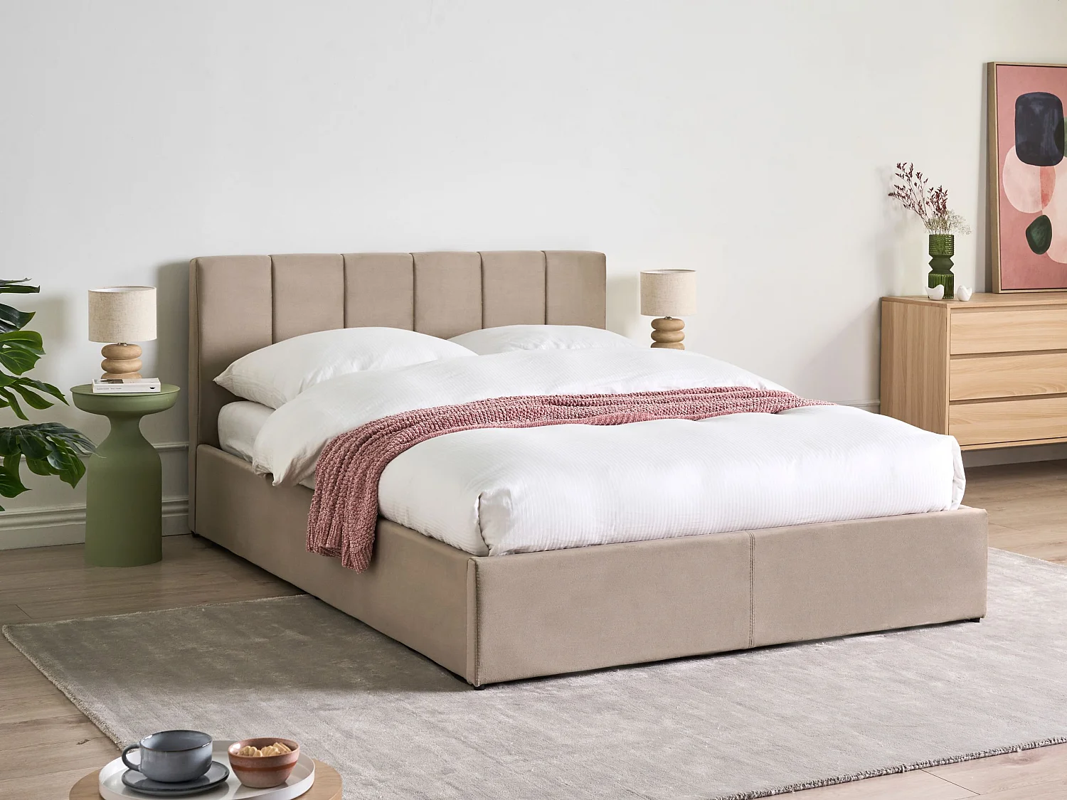 Lit ottoman Velours DREUX 140 x 200 cm Taupe