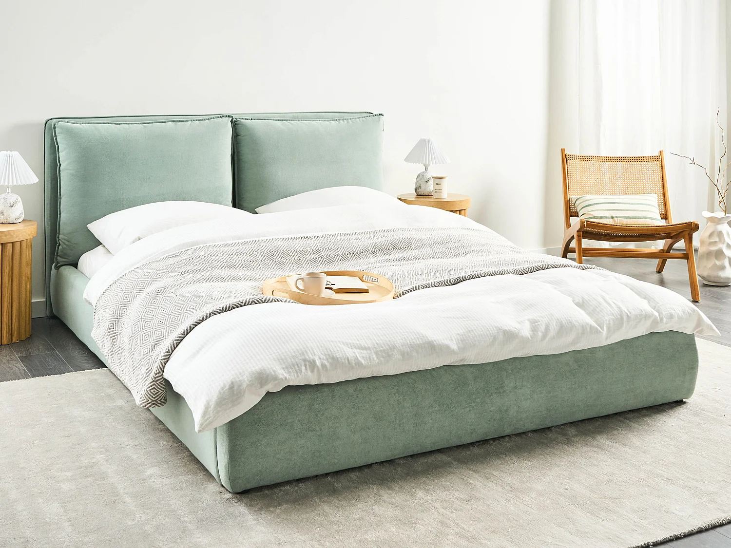Lit avec sommier Velours BAJONNA 160 x 200 cm Vert menthe
