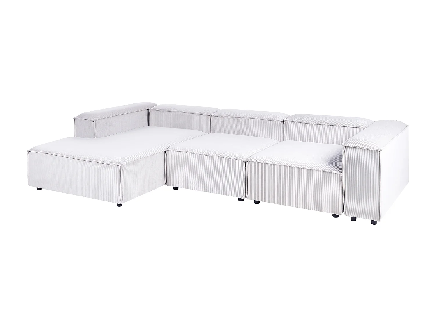 Canapé d'Angle à gauche en Velours Côtelé Modulaire 4 Places Pieds Noirs Blanc Cassé Ardal