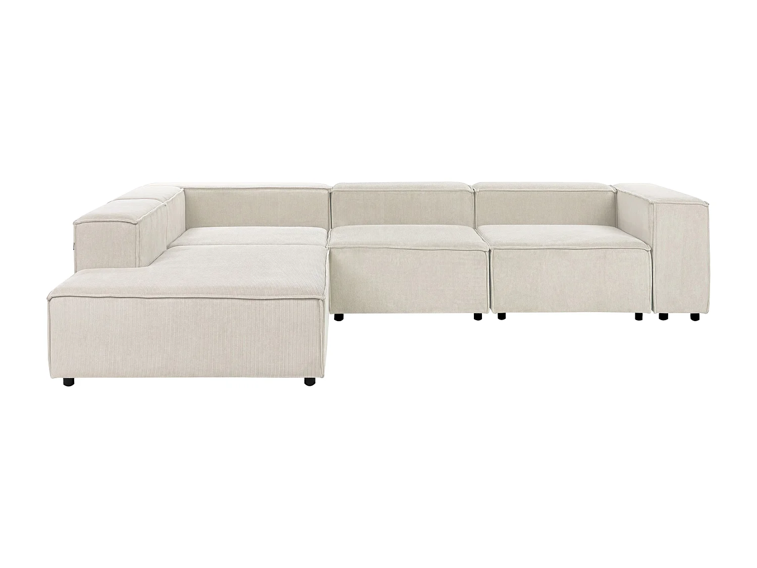 Canapé d'Angle à gauche en Velours Côtelé Modulaire 4 Places Pieds Noirs Blanc Cassé Ardal