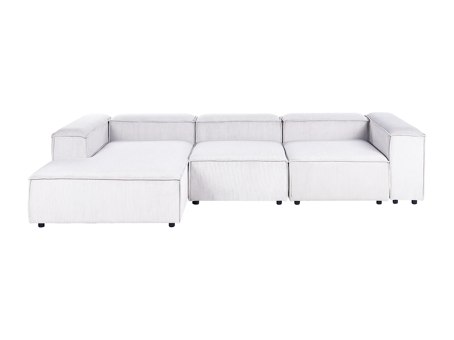 Canapé d'Angle à gauche en Velours Côtelé Modulaire 4 Places Pieds Noirs Blanc Cassé Ardal