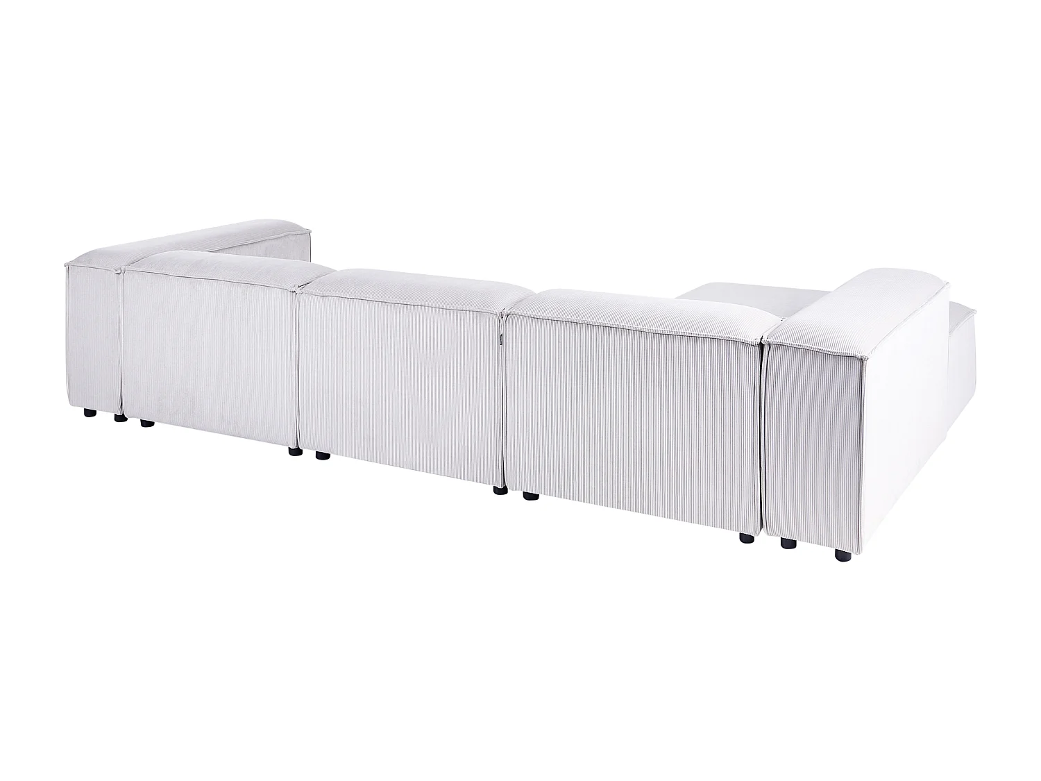 Canapé d'Angle à Droite en Velours Côtelé Modulaire 4 Places Pieds Noirs Blanc Cassé Ardal