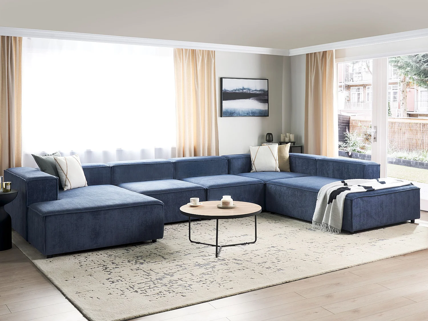 Canapé d'angle modulable 5 places ARDAL Velours côtelé Bleu foncé Côté droite