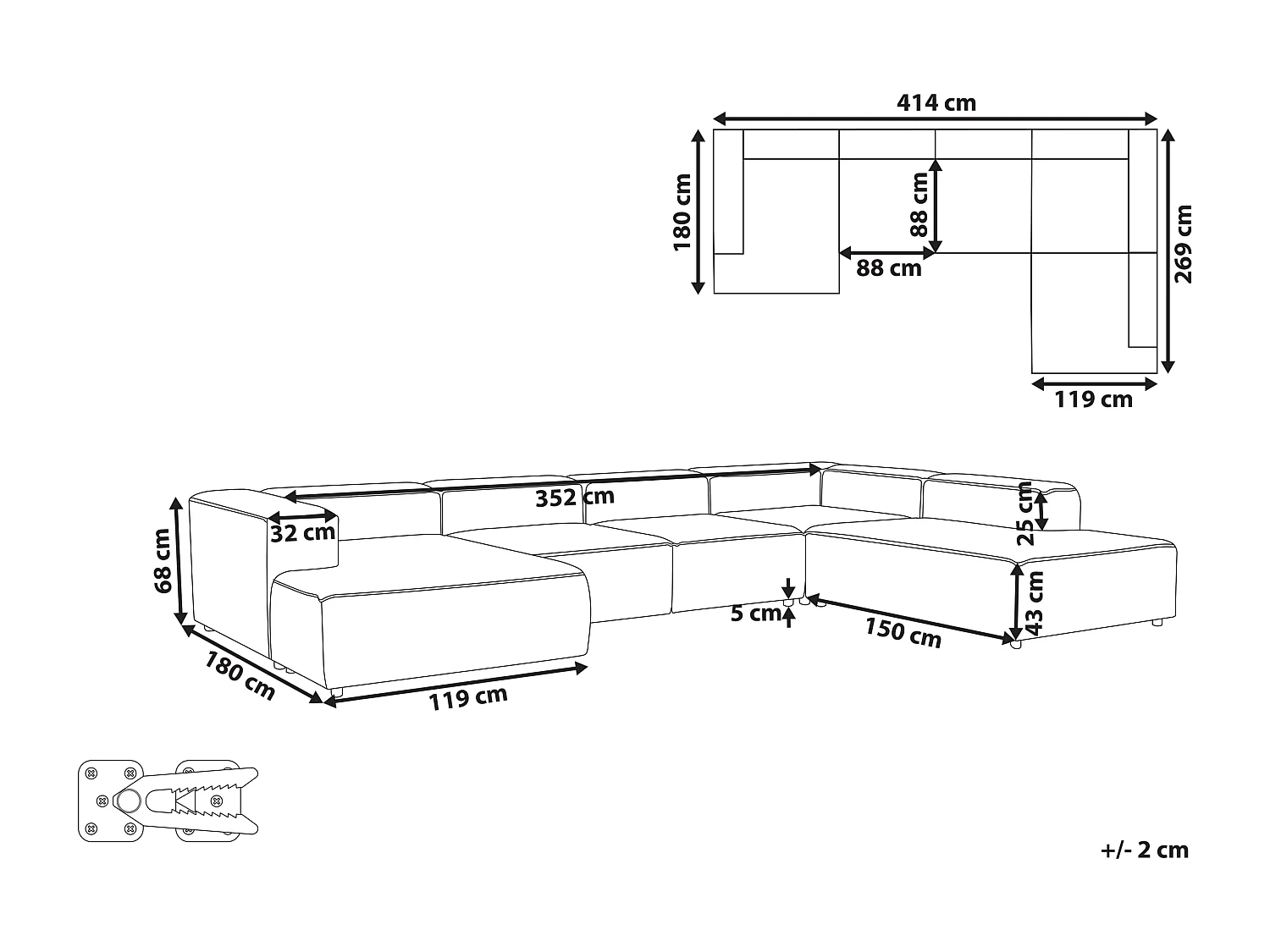 Canapé d'angle modulable 5 places ARDAL Velours côtelé Bleu foncé Côté droite