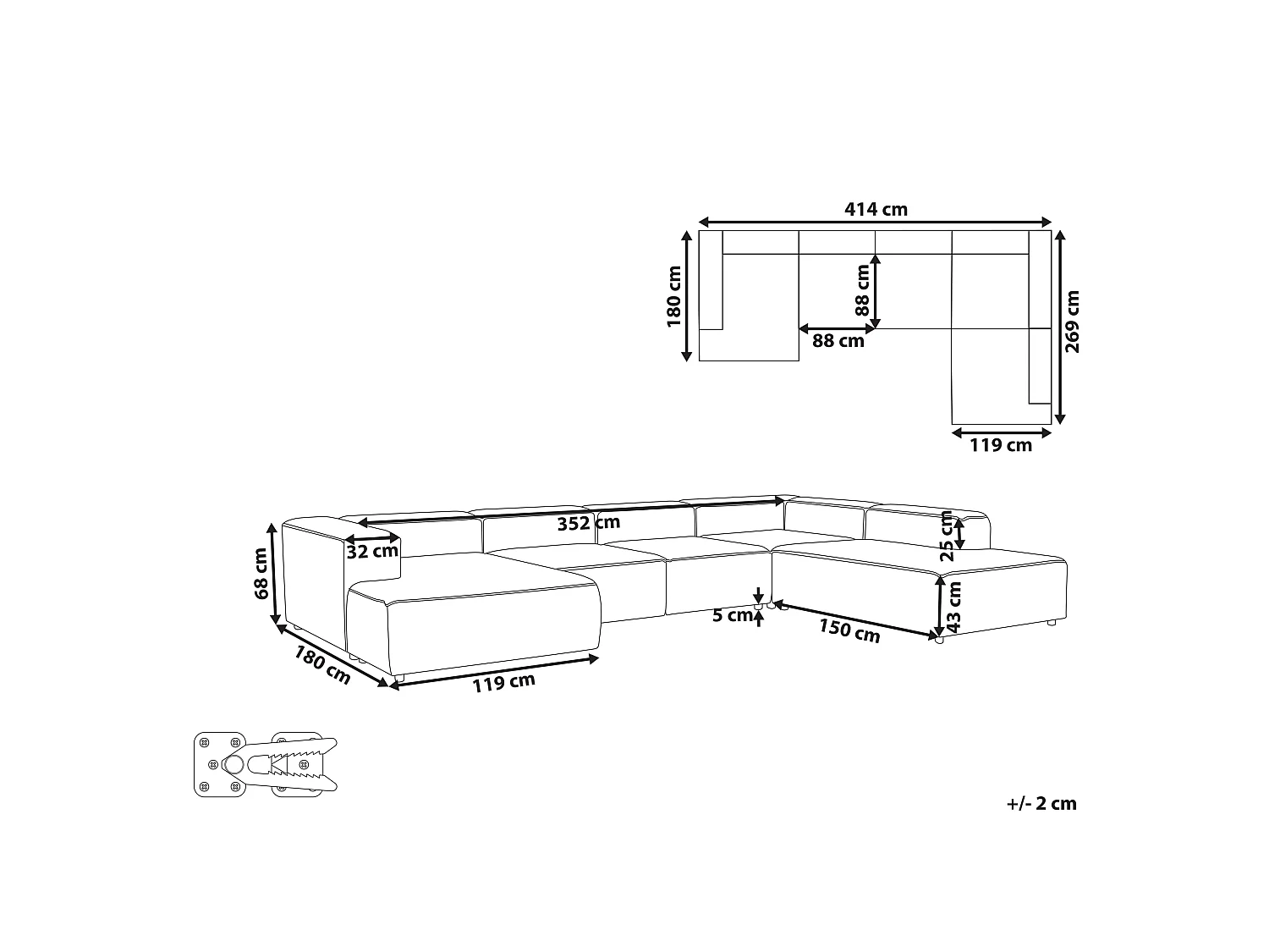 Canapé d'angle modulable 5 places ARDAL Velours côtelé Bleu foncé Côté gauche