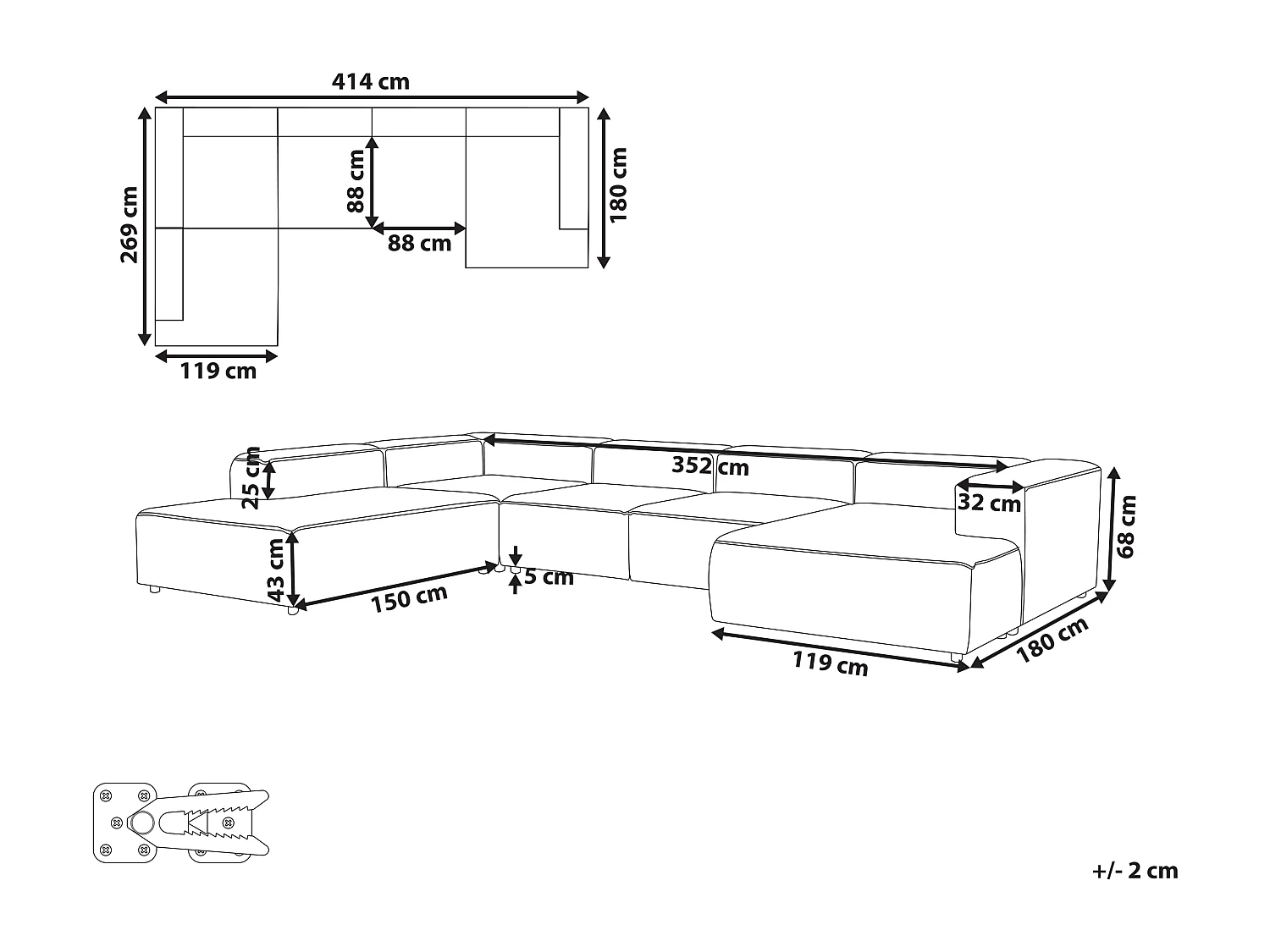 Canapé d'angle modulable 5 places ARDAL Velours côtelé Bleu foncé Côté droit