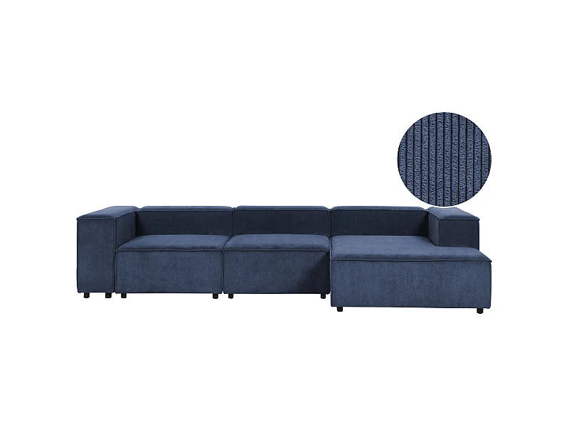 Canapé d'Angle à droite en Velours Côtelé Modulaire 4 Places Pieds Noirs Bleu Foncé Ardal
