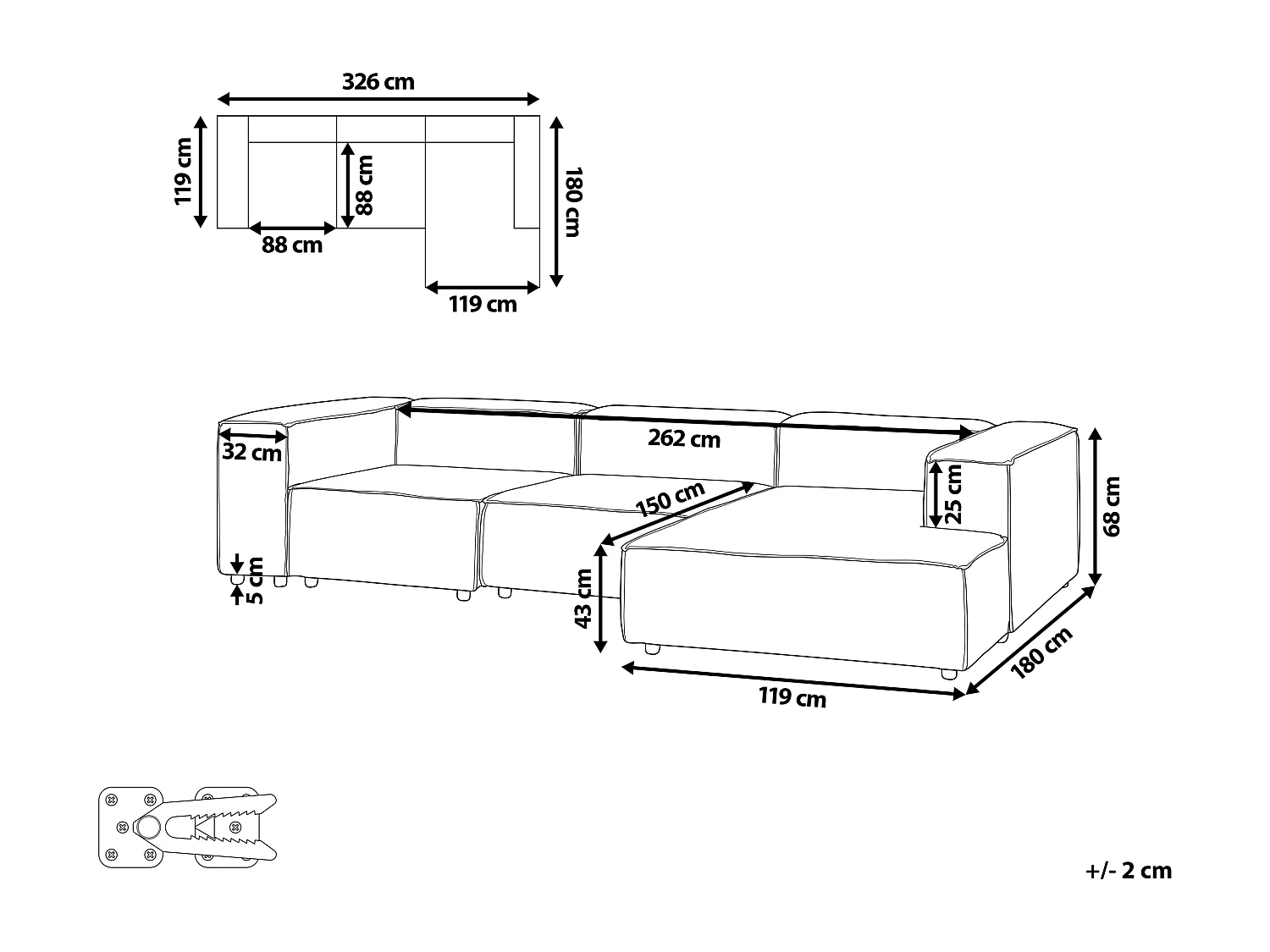 Canapé d'Angle à droite en Velours Côtelé Modulaire 4 Places Pieds Noirs Bleu Foncé Ardal