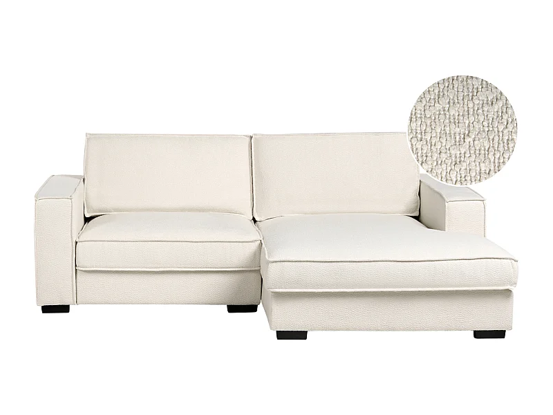 Canapé d\'Angle à droite Moderne en Bouclé Dossier Rembourré avec Coussins Beige Clair Kolding