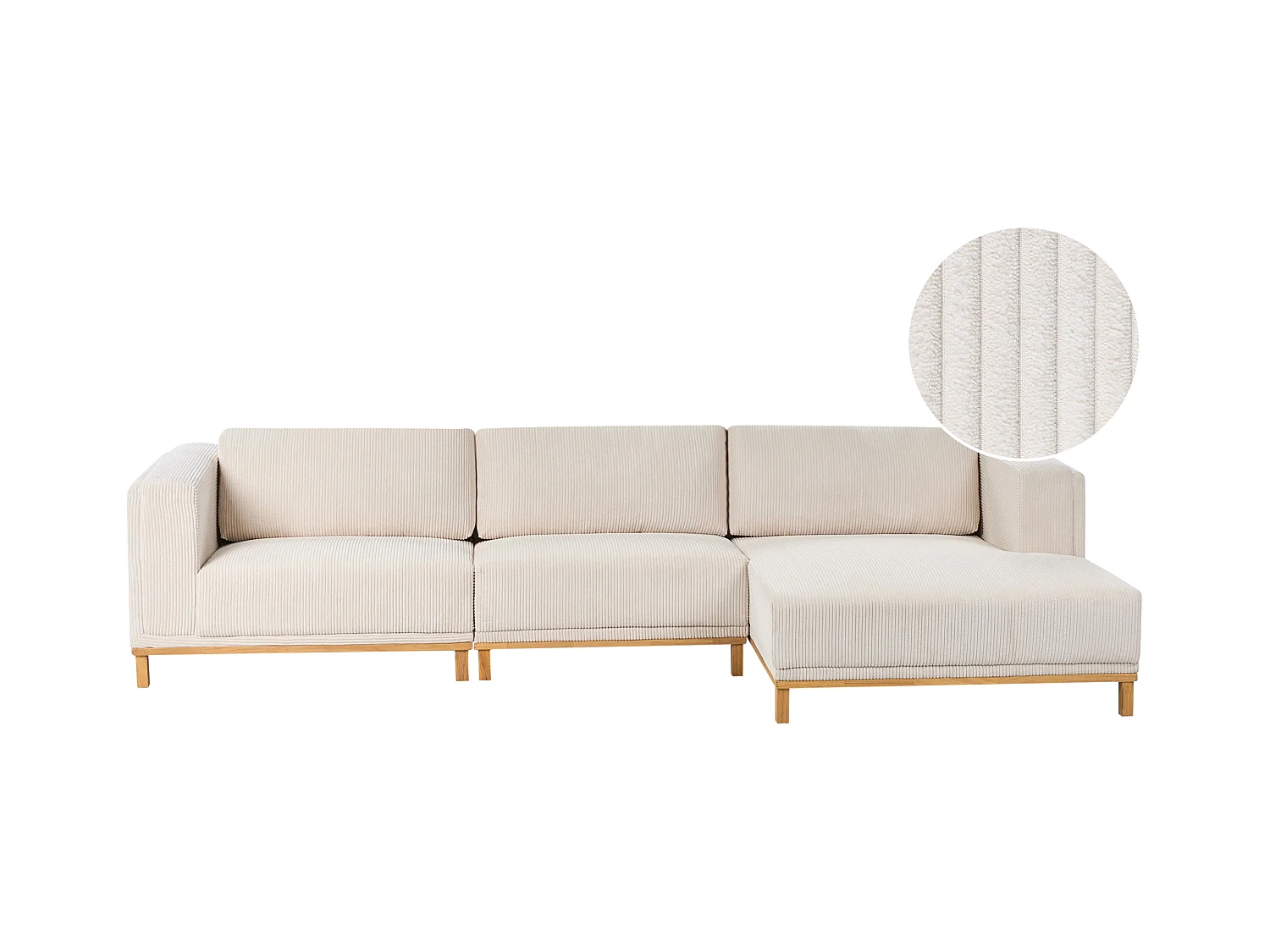 Canapé d'Angle à droite 5 Places Moderne en Velours Côtelé avec Accoudoirs Pieds en Bois Beige Clair Veng