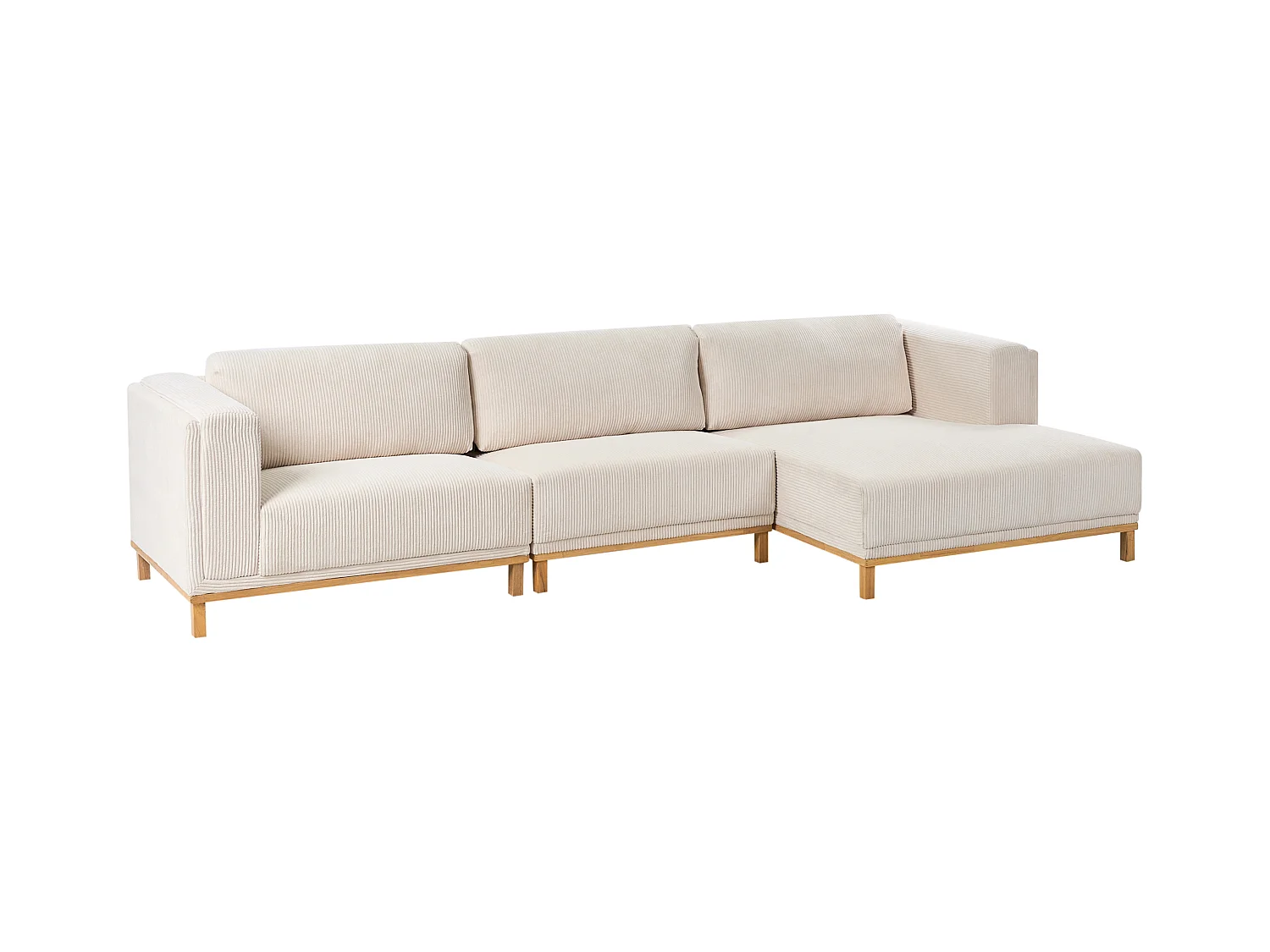 Canapé d'Angle à droite 5 Places Moderne en Velours Côtelé avec Accoudoirs Pieds en Bois Beige Clair Veng