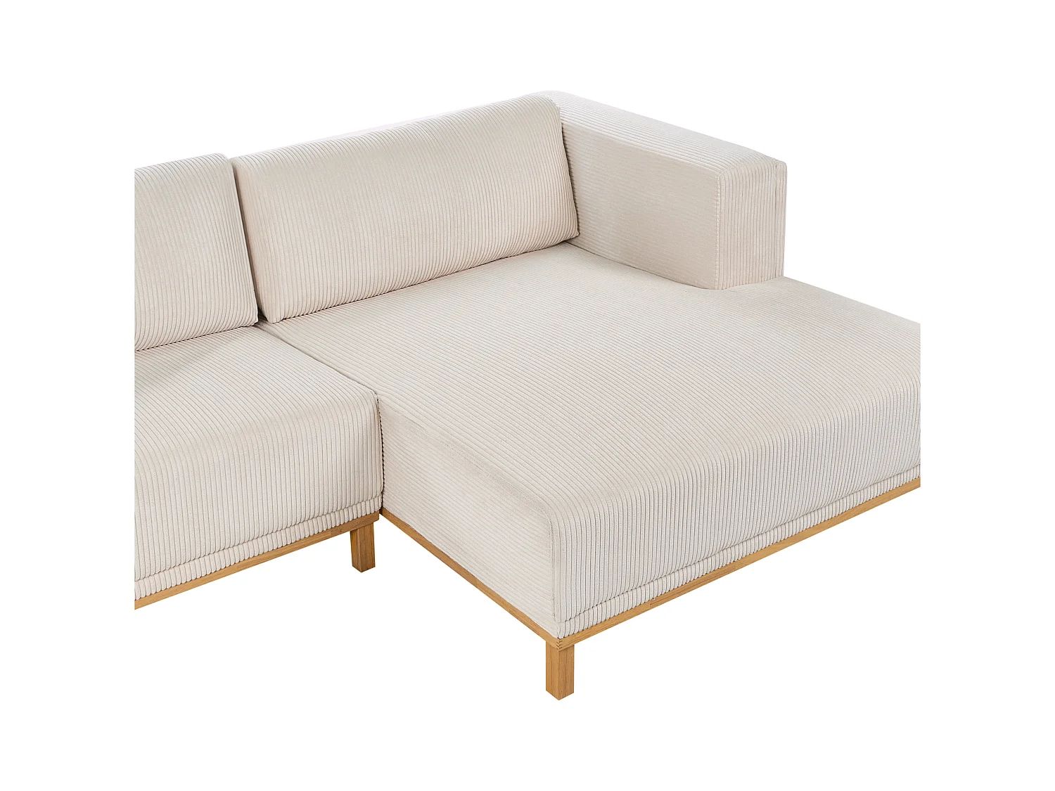 Canapé d'Angle à droite 5 Places Moderne en Velours Côtelé avec Accoudoirs Pieds en Bois Beige Clair Veng