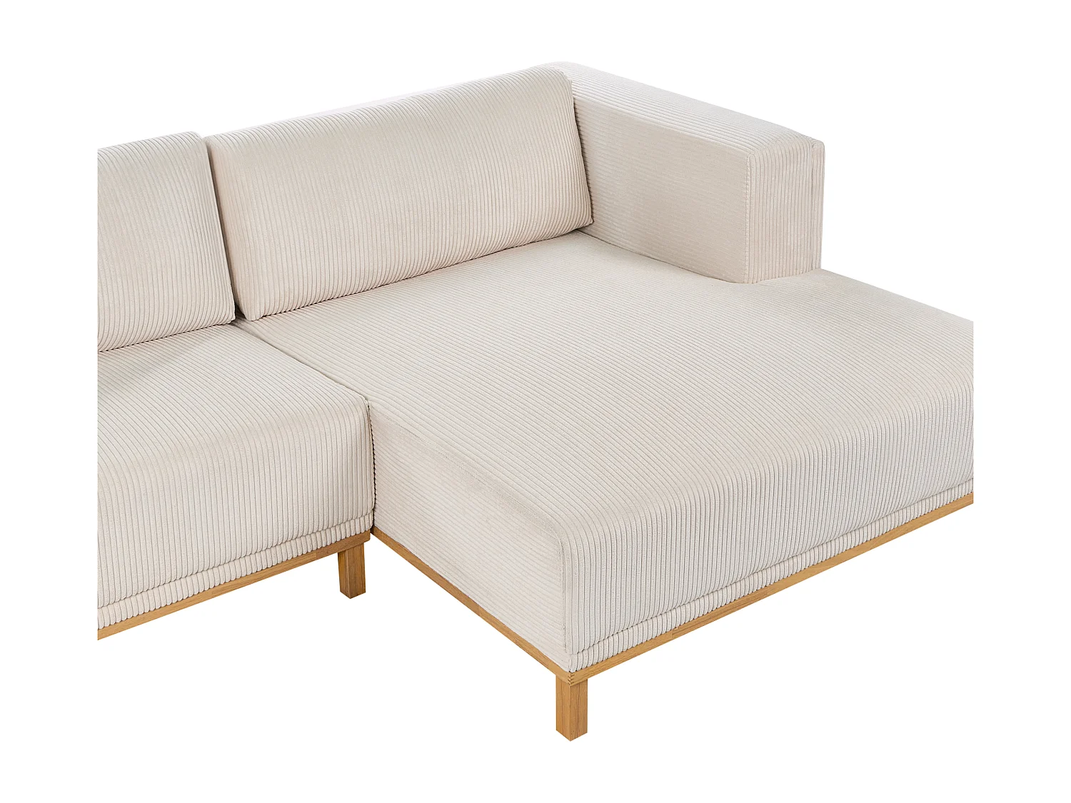 Canapé d'Angle à droite 5 Places Moderne en Velours Côtelé avec Accoudoirs Pieds en Bois Beige Clair Veng