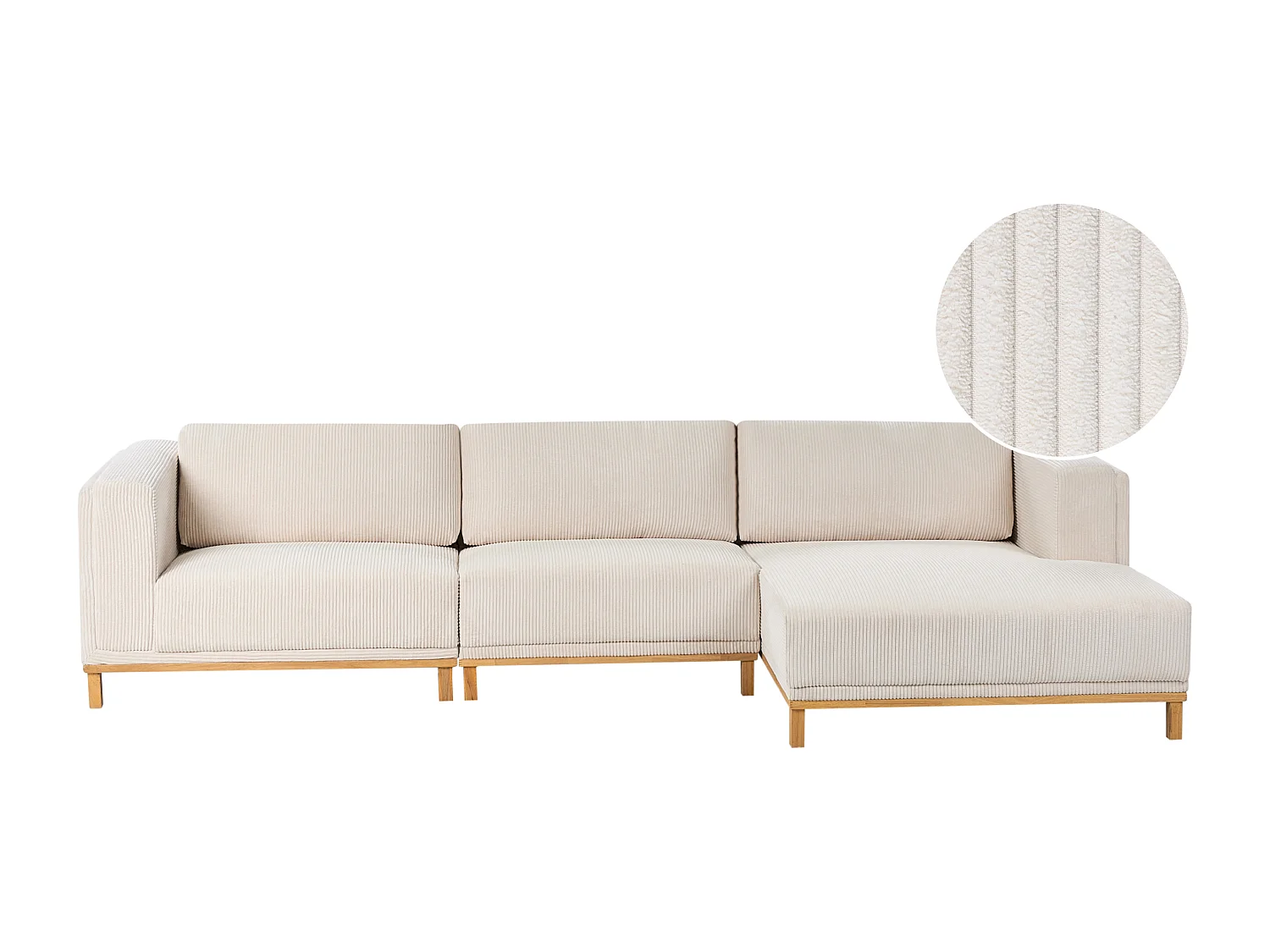 Canapé d'Angle à Gauche 5 Places Moderne en Velours Côtelé avec Accoudoirs Pieds en Bois Beige Clair  Veng